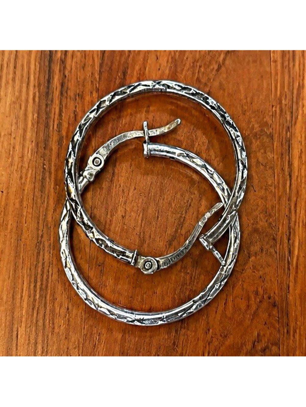 Silver-Tone Textured Round Hoop Earrings